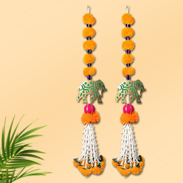Artificial Marigold Flowers with Elephant Wall Hanging Latkans For Wall Decoration
