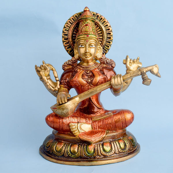 10.2 Inch Beautiful Brass Saraswati Idol | Saraswati Mata Murti
