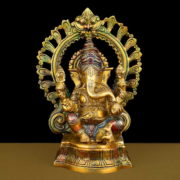 10.6 Inch Lord Ganesha on Singhasan Brass Idol