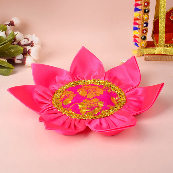 10.8 Inch Graceful Satin Lotus Design Pooja Mat