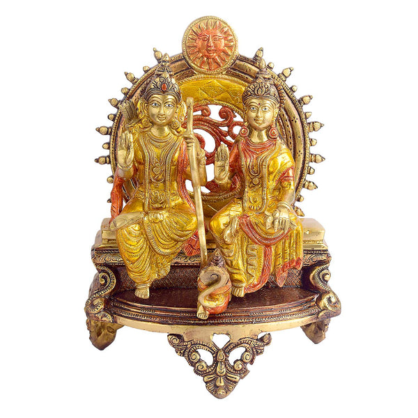13 Inch Ram Sita Brass Idol Seated on Throne