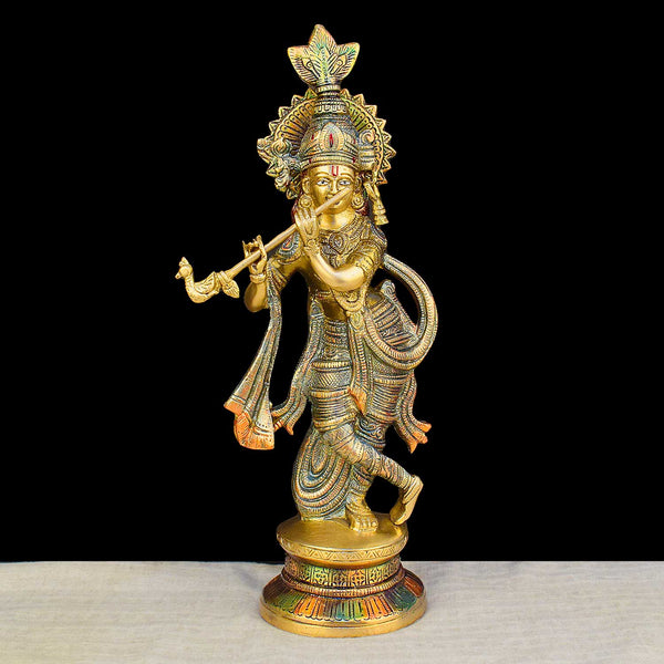 15 Inch Religious Lord Large Krishna God Brass Statue