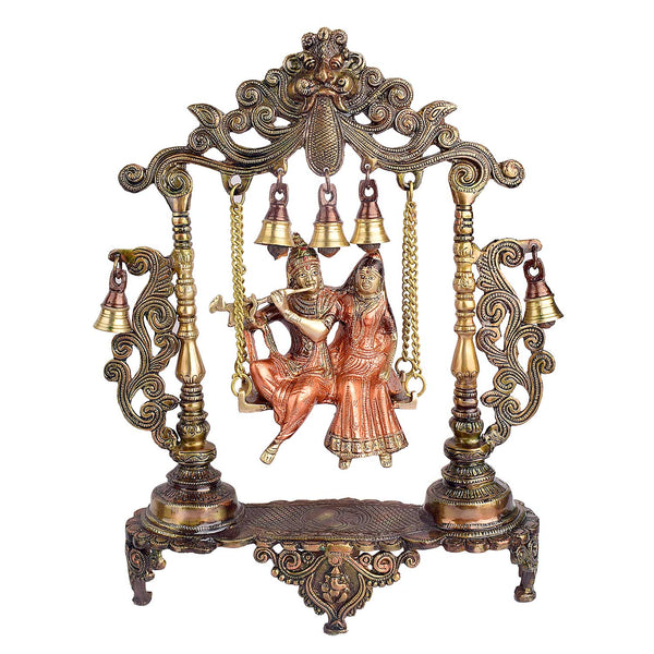 18.1 Inch Pure Brass Large Radha Krishna Swing Jhoola
