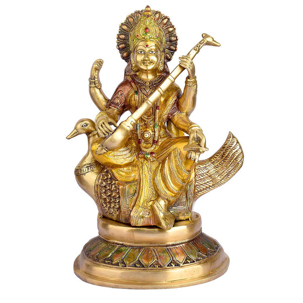 19.3 Inch Big Saraswati Maa Brass Statue