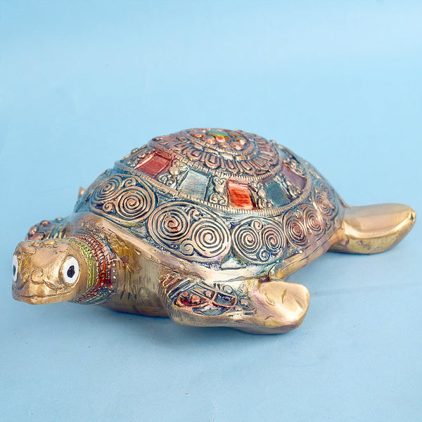2.8 Inch Brass Turtle Antique Murti Symbol of Longevity and Good Fortune