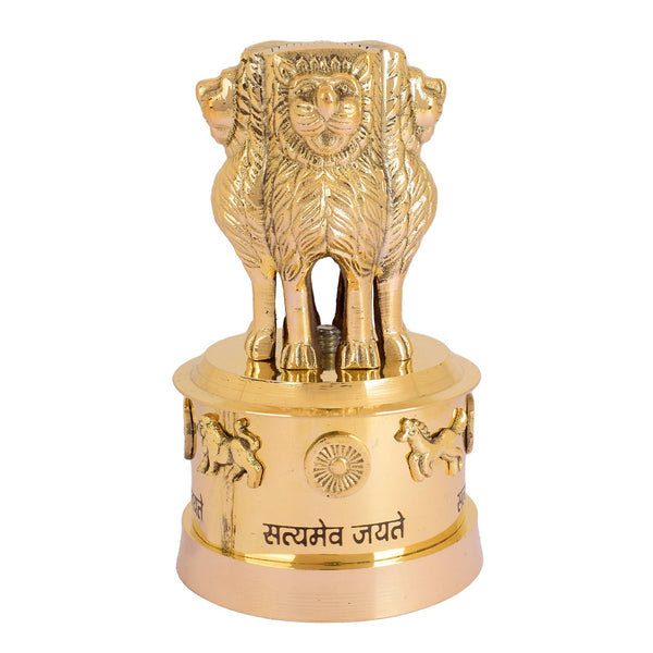 5 Inch Brass Ashoka Pillar Showpiece (National Emblem Decor)