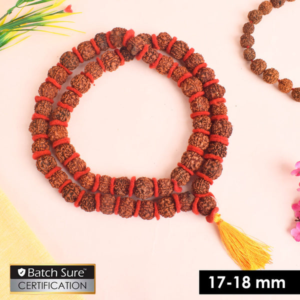 5 Mukhi 17-18mm Rudraksha Kantha Mala with 54 Beads Velvet Thread
