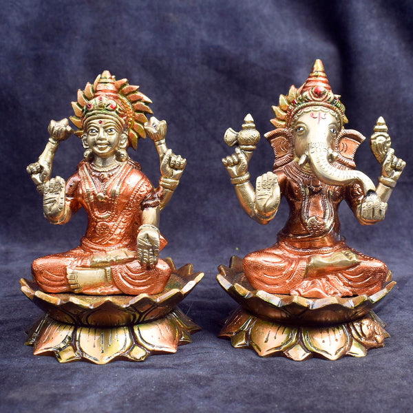 6.1 Inch Sacred Brass Lakshmi Ganesh Idol for Home Temple