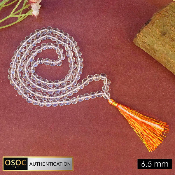 6.5mm Sphatik Diamond Cut Clear Quartz Crystal 108 Beads Jaap Mala
