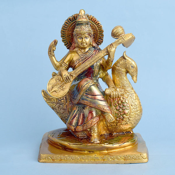 7.3 Inch Goddess Saraswati Mata Brass Idol