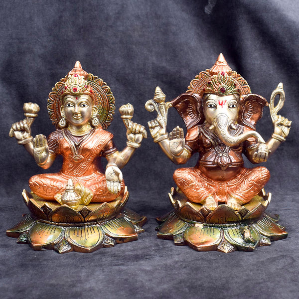 7.5 Inch Auspicious Lakshmi Ganesha Statue in Brass