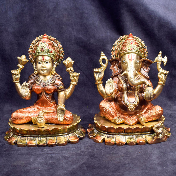 8.1 Inch Blessings of Lakshmi & Ganesha in Brass
