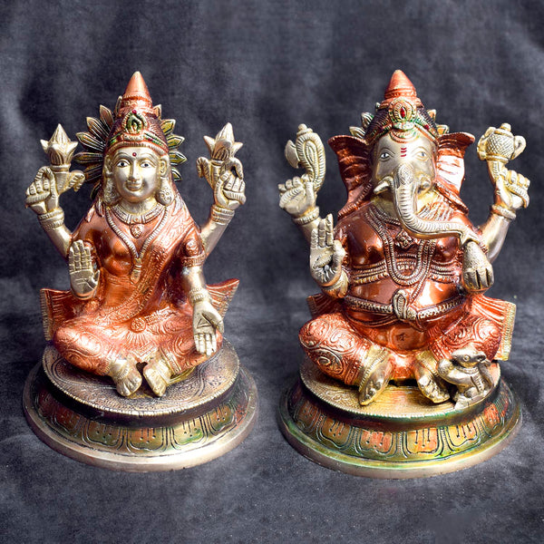 8.5 Inch Handcrafted Laxmi Ganesh Statue in Brass