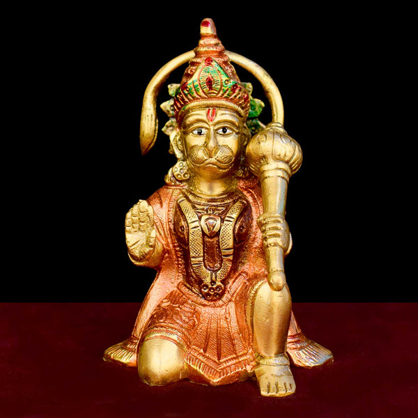 8.7 Inch Brass Colored Hanuman Idol