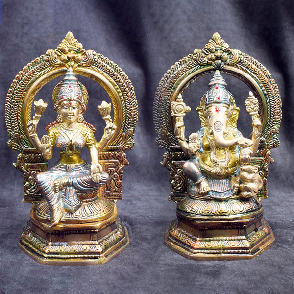 9.3 Inch Traditional Brass Lakshmi Ganesh Murti