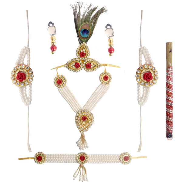 Cream Krishna Dress – Embroidered Dhoti Kurta with Red Border