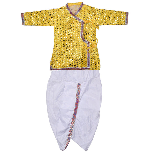 Yellow Krishna Dress – Sequin Embellished Outfit with Silver Border