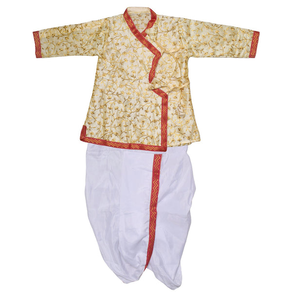 Cream Krishna Dress – Embroidered Dhoti Kurta with Red Border