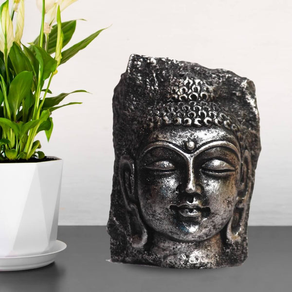 BUDDHA FIBRE STATUE ON ORIGINAL STONE - 10 CM HEIGHT