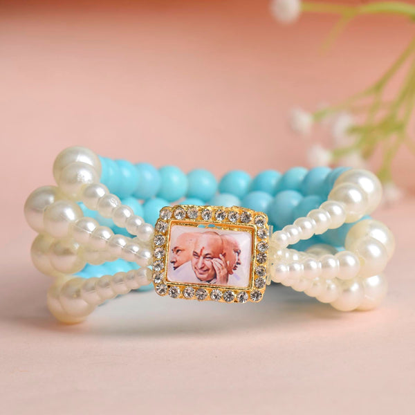 Baby Blue & White Pearl Four Layer Guruji Swaroop Bracelet