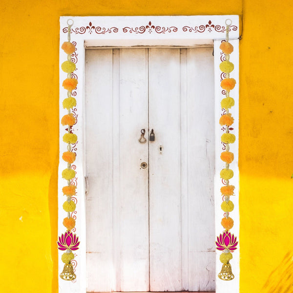 Marigold Lotus Hanging with Golden Bells – Ethnic Festival Decor