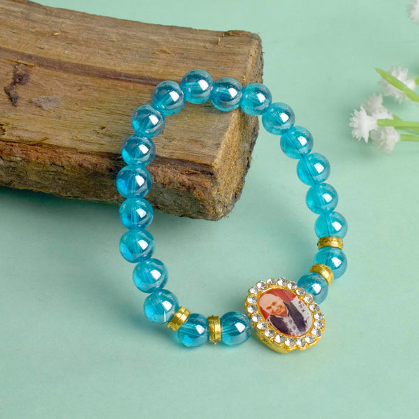Blue Shiny Beads Single Layer Guruji Swaroop Bracelet