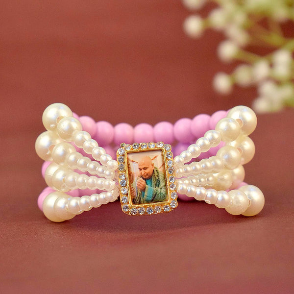 Blush Orchid with White Pearl Four Layer Guruji Swaroop Bracelet