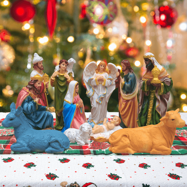 REAL-LIFE CHRISTMAS NATIVITY CRIB SET OF 11 PIECES MADE IN POLYMARBLE (7 INCHES HEIGHT, BABY JESUS- 3.5 INCHES X 2 INCHES)