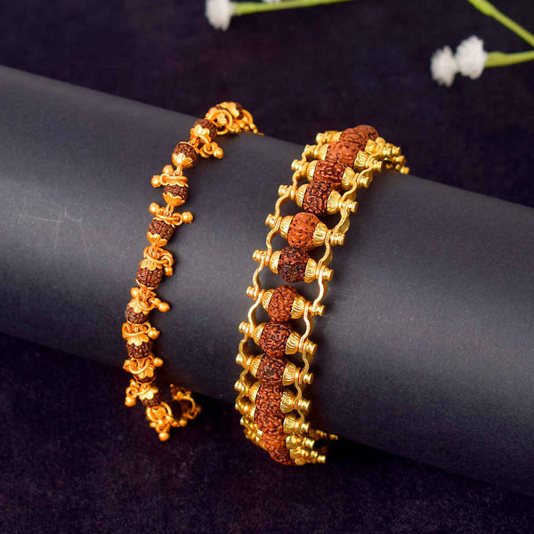 Gold Plated Rudraksha Bracelet for Women with Premium PVD Coating (Combo)