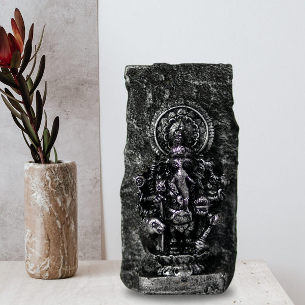 DRISHTI GANAPATHY FIBRE IDOL ON ORIGINAL STONE- 10 CM HEIGHT