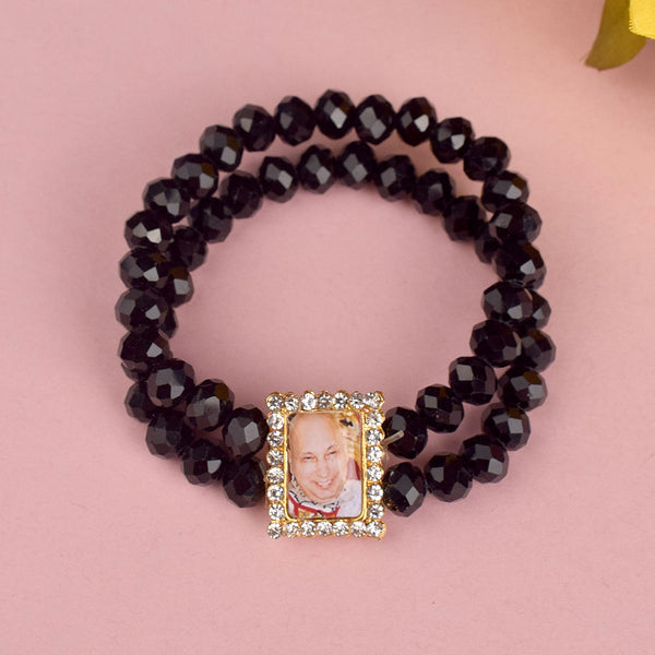 Black Round Pearl Bracelet with Jai Guruji Swaroop