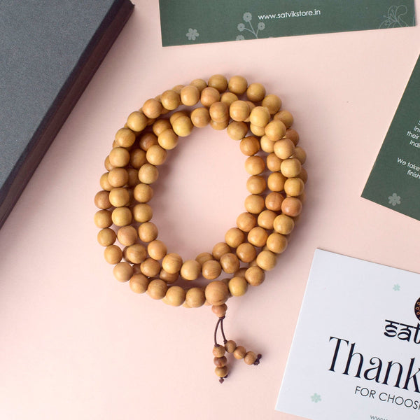 Certified 100% Original Authentic Mysore White Sandalwood (Chandan) Jap Mala