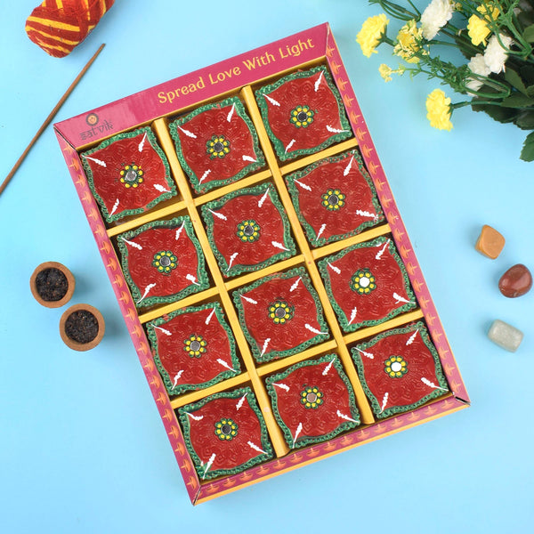 Illuminated Festivities Artisanal Clay Diyas for Diwali Set of 12