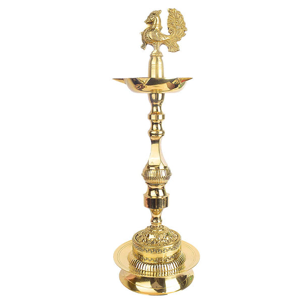 21 Inch Brass Embossed Peacock Kerala Stand 1 Step Diya