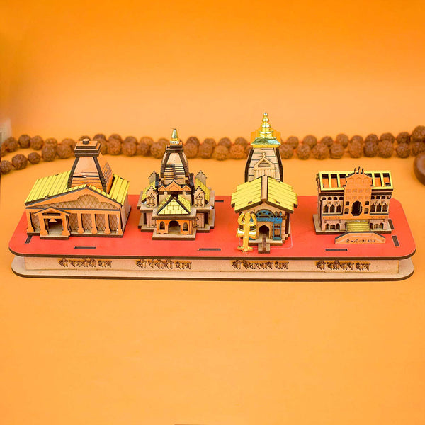 Char Dham Yatra 3D Wooden Showpiece – Sacred Plywood Temple Decor