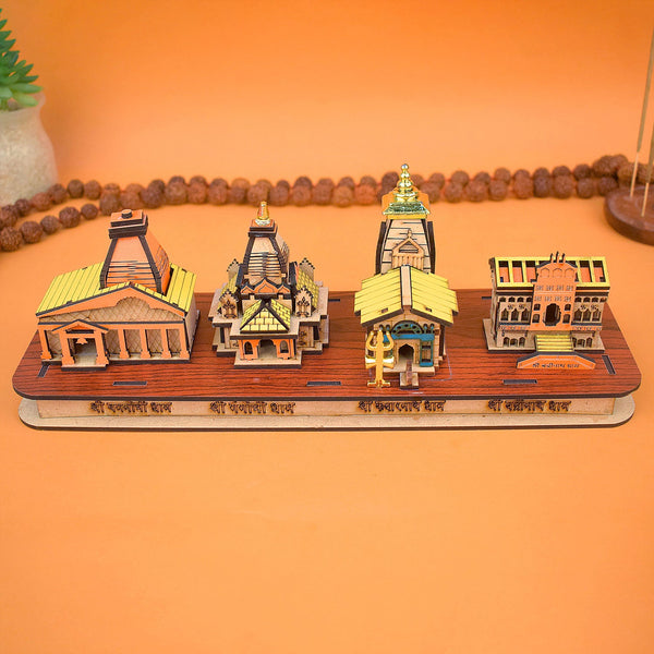 Char Dham Yatra 3D Wooden Showpiece – Sacred Plywood Temple Decor
