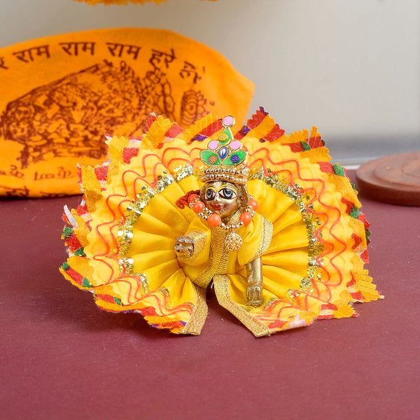 Radiant Yellow Laddu Gopal Dress with Golden Gota