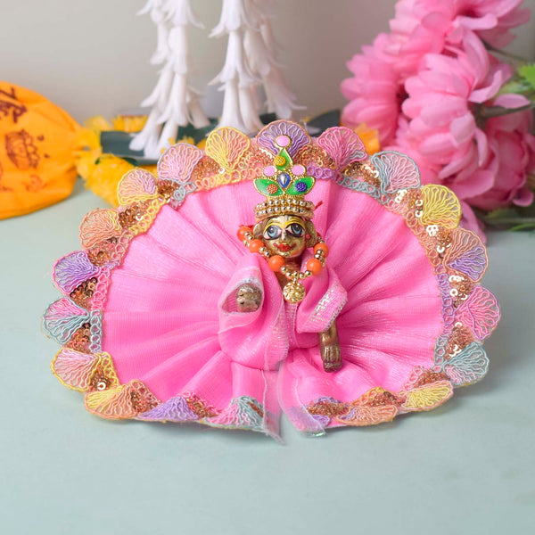 Light Pink Laddu Gopal Dress with Decorative Embroidered Border ( Size 0-2)