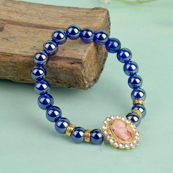 Dark Blue Shiny Beads Single Layer Guruji Swaroop Bracelet