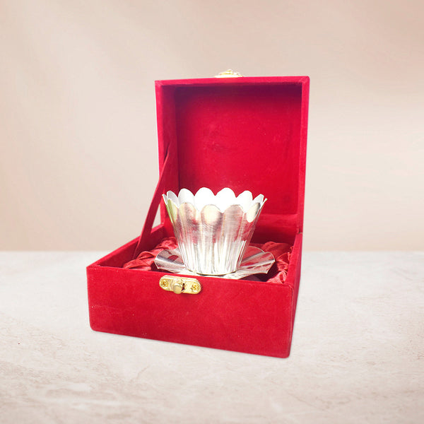 Elegant Silver Plated Lotus Diya with Resin Base