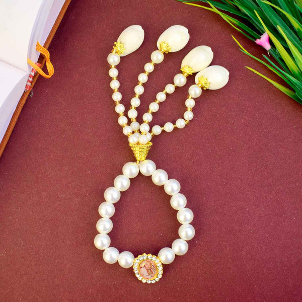 Elegant Guruji Swaroop Bracelet – White Pearls with Latkan