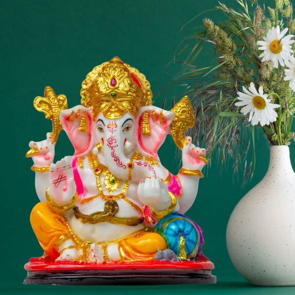 GANESHA STATUE IN MARBLE DUST, POLYRESIN-18 CM HEIGHT