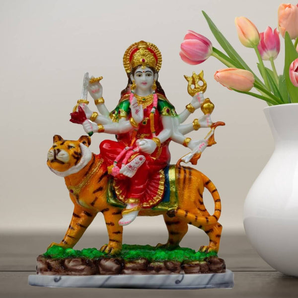 GODDESS MAA DURGA STATUE IN MARBLE DUST, POLY RESIN-23 CM HEIGHT