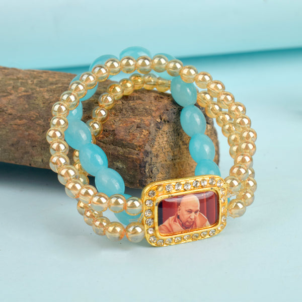 Golden Clear & Baby Blue Triple Layer Guruji Swaroop Bracelet