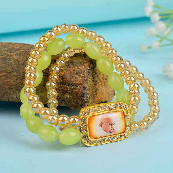 Golden Clear & Green Triple Layer Guruji Swaroop Bracelet