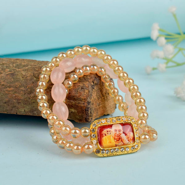Golden Clear & Pink Triple Layer Guruji Swaroop Bracelet
