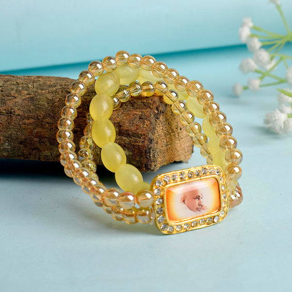 Golden Clear & Yellow Triple Layer Guruji Swaroop Bracelet