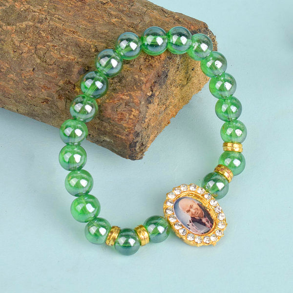 Green Shiny Beads Single Layer Guruji Swaroop Bracelet
