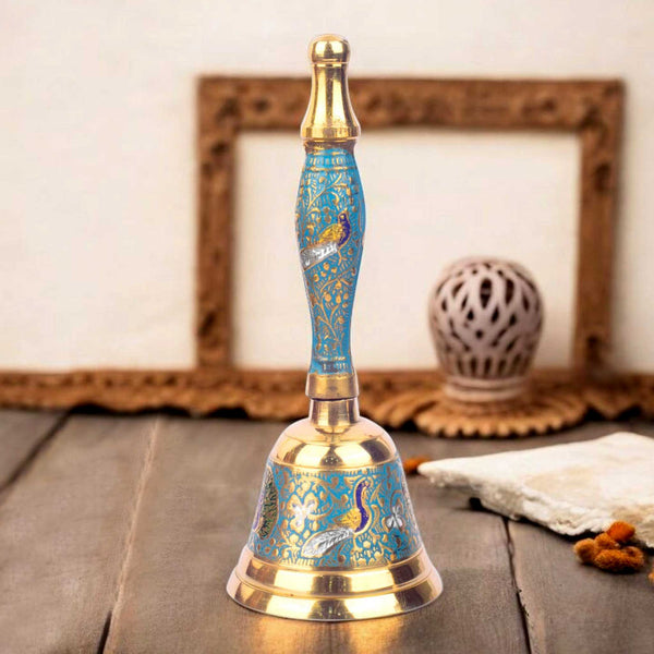 7 Inch Handcrafted Meenakari Brass Puja Bell (SkyBlue)