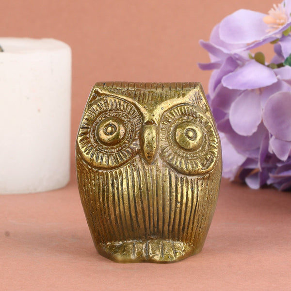 Petite Brass Engraved Owl/Ullu (Lakshmi Vaahan) Statue (small)